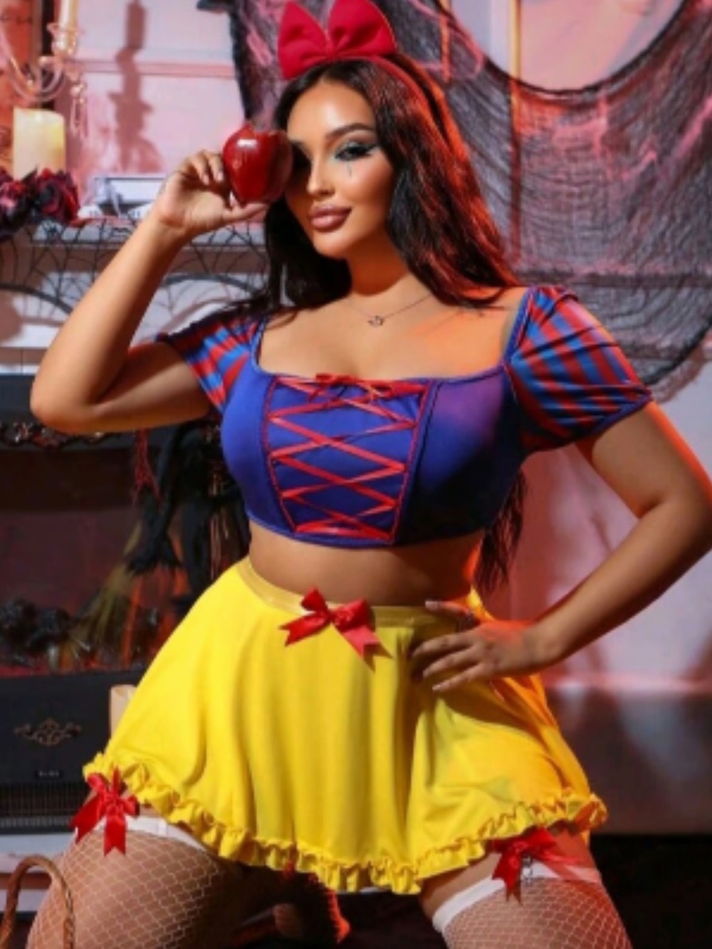 Sexy Snow-Inspired Crop Top & Skirt Costume Set - Yellow & Blue